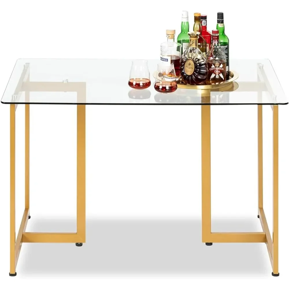 

Tempered Glass Dining 47.2 inches Dinner Table for 4-6 Persons Modern Rectangular Spacious Tabletop & Gold for Home Kitchen