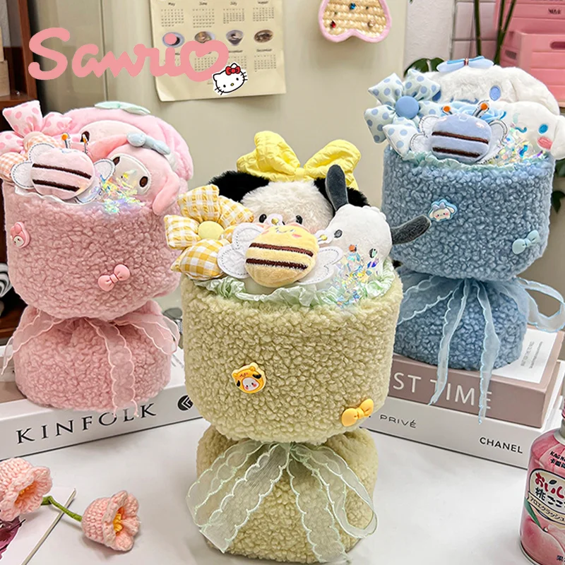 

Sanrio Мультяшные технические милые Kuromi Cinnamoroll Мягкие плюшевые цветы букет украшение комнаты кукла девочка подарок на день Святого Валентина