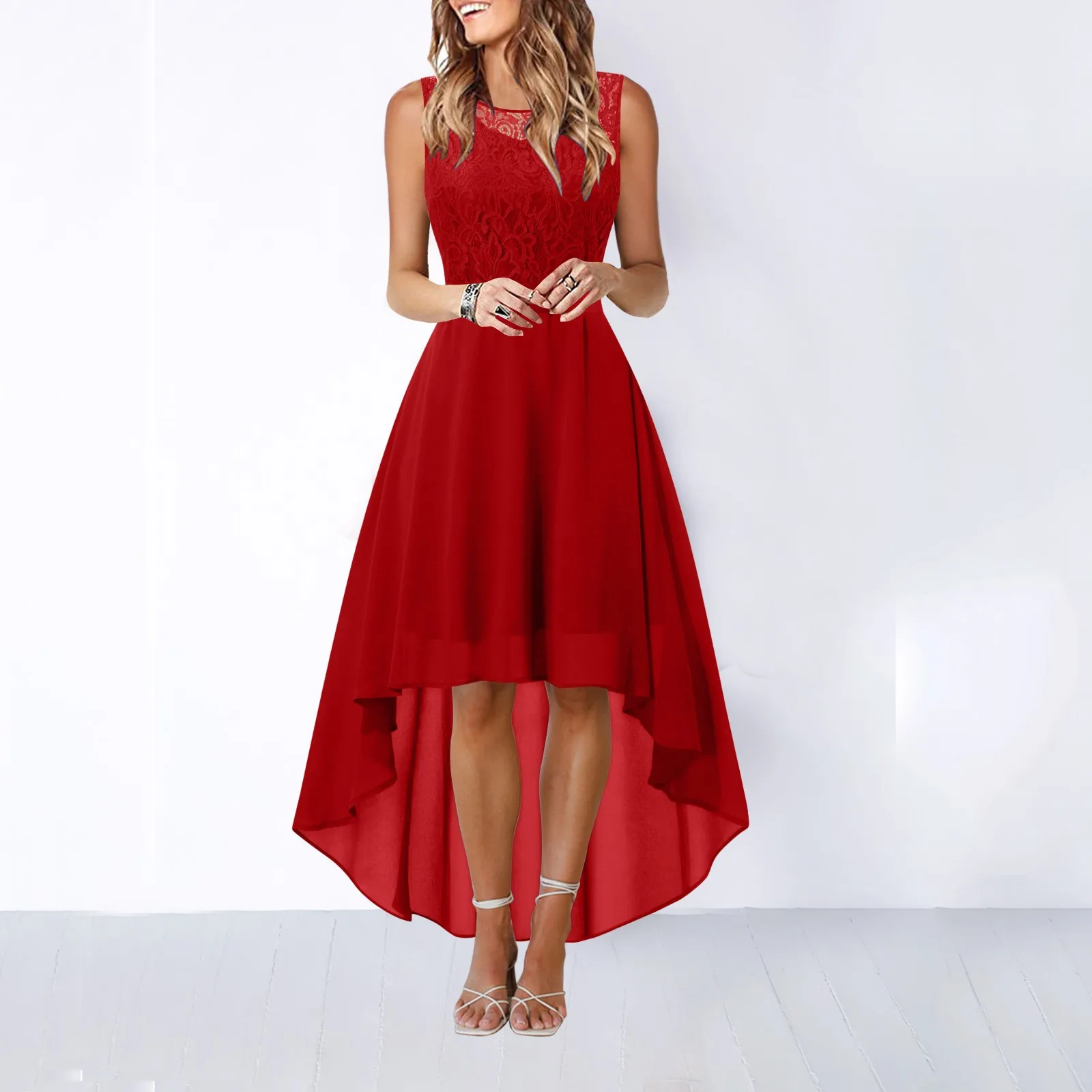 Women's Elegant Lace Solid Dresses Fashion Floral Bow Irregular Length Sleeveless Dress Chiffon Bridesmaid Cocktail Party Dress
Women's Elegant Lace Solid Dresses Fashion Floral Bow Irregular Length Sleeveless Dress Chiffon Bridesmaid Cocktail Party Dress