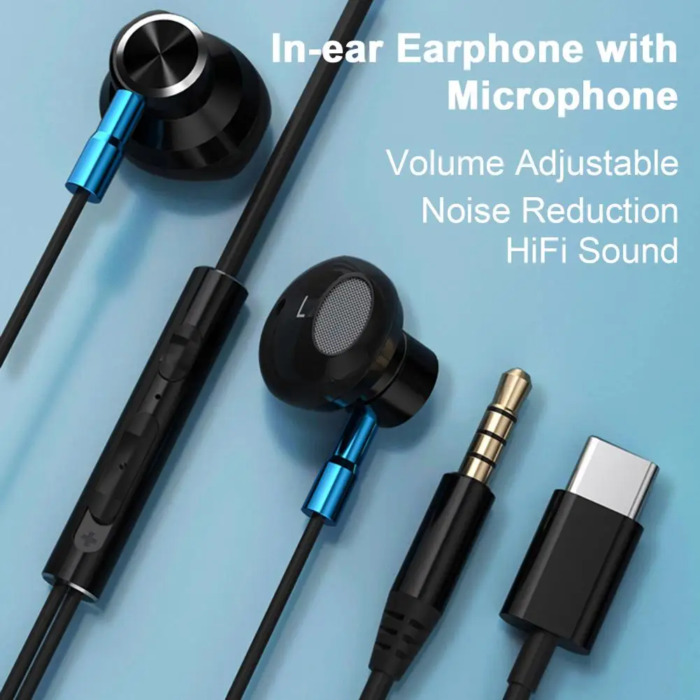 

Wired Headphone Noise Reduction HiFi 3.5mm Plug Type-C Interface Ergonomic In-ear Earphone With Microphone