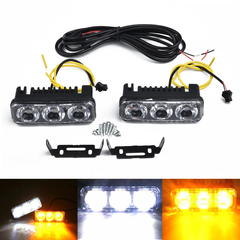 2pcs/pair Universal Car Daytime Running Lights 3-LED Super Xenon White Amber Turn Signal Front Fog Lamp For Cars SUV Vans 12V
2pcs/pair Universal Car Daytime Running Lights 3-LED Super Xenon White Amber Turn Signal Front Fog Lamp For Cars SUV Vans 12V