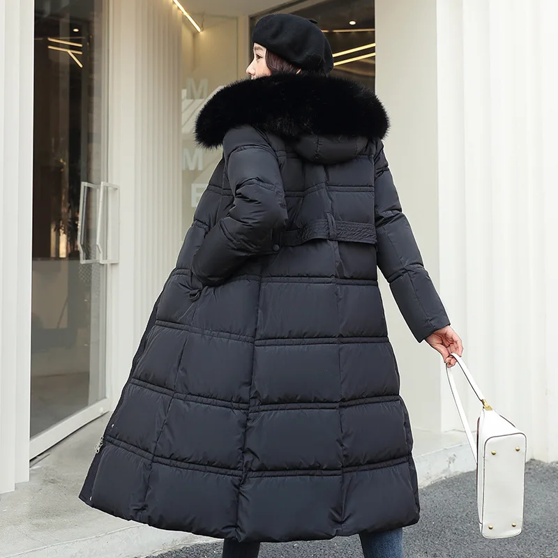 Women Cotton-padded Jacket With Fur Hooded Long Bubble Coat Female Winter Warm Parkas Outerwear Puffer Overcoat with Belt Women Cotton-padded Jacket With Fur Hooded Long Bubble Coat Female Winter Warm Parkas Outerwear Puffer Overcoat with Belt