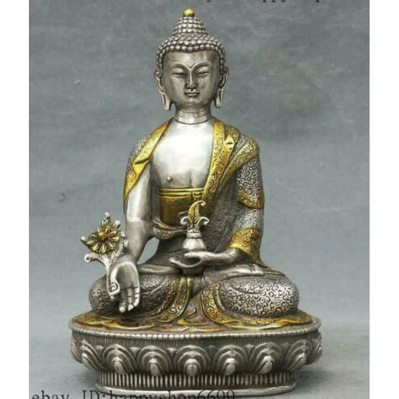 China Tibet Buddhism Temple Silver Gilt Menla Medicine Buddha medical God Statue
China Tibet Buddhism Temple Silver Gilt Menla Medicine Buddha medical God Statue