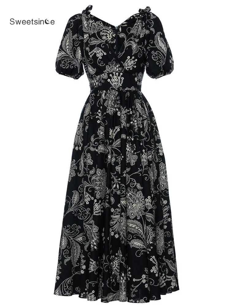 Sweetsince Vintage Black Dress Temperament Women Print V-Neck Short Sleeve Large Attire 2023 Swing Spring Summer Leisure Office
Sweetsince Vintage Black Dress Temperament Women Print V-Neck Short Sleeve Large Attire 2023 Swing Spring Summer Leisure Office