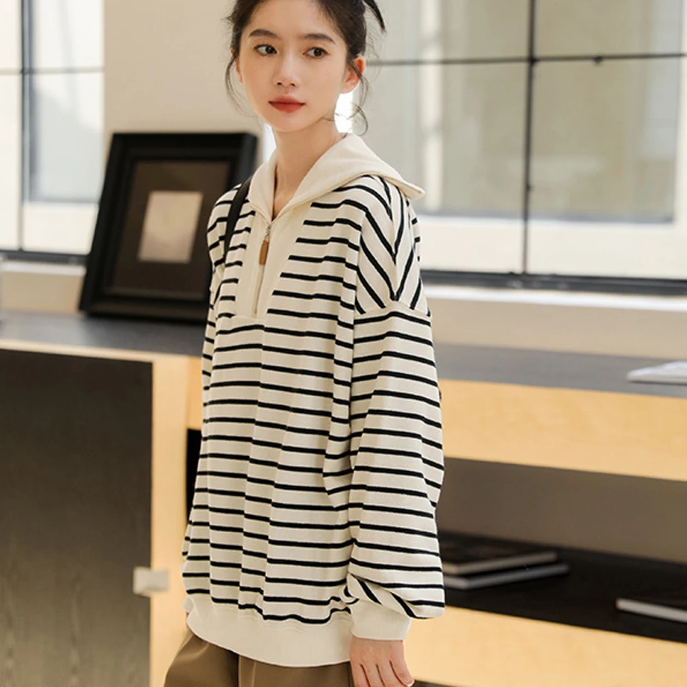 

Stripes Hit Color Women's Sweatshirt Autumn 2022New Fashion Design Sense Casual Loose Tops