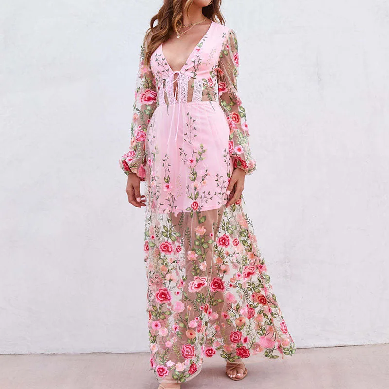 Women Spring Floral Print Patchwork Dresses Elegant Long Sleeve Bow Tie Party Dress Sexy Bodycon Deep V-neck Mesh Female Dress
Women Spring Floral Print Patchwork Dresses Elegant Long Sleeve Bow Tie Party Dress Sexy Bodycon Deep V-neck Mesh Female Dress