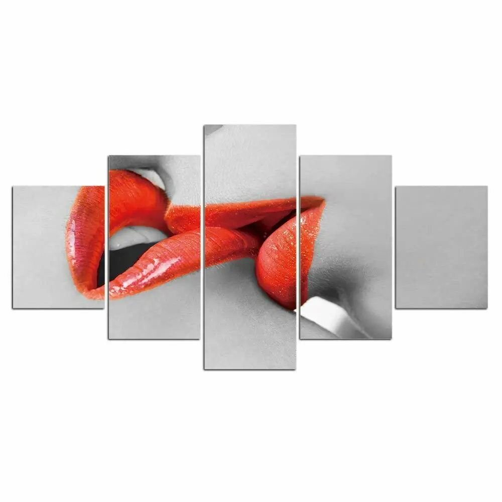 

5Pcs Love Couple Kiss Lips Red Art Poster HD Print Home Decor No Framed 5 Pieces Paintings Room Decor Abstract Pictures Wall