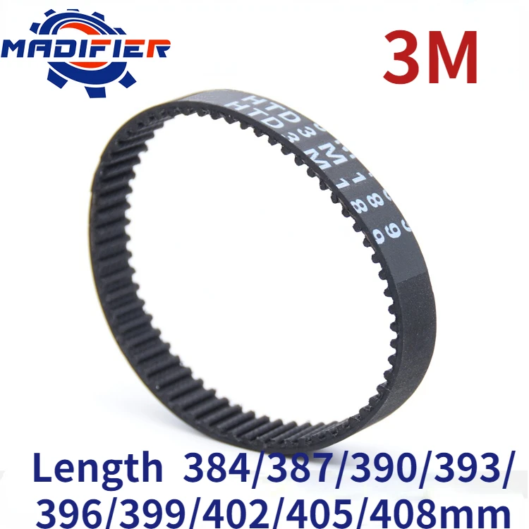 

HTD3M Rubber timing belt length 384/387/390/393/396/399/402/405/408mm suitable for 10/15mm wide pitch 3mm wheel belt