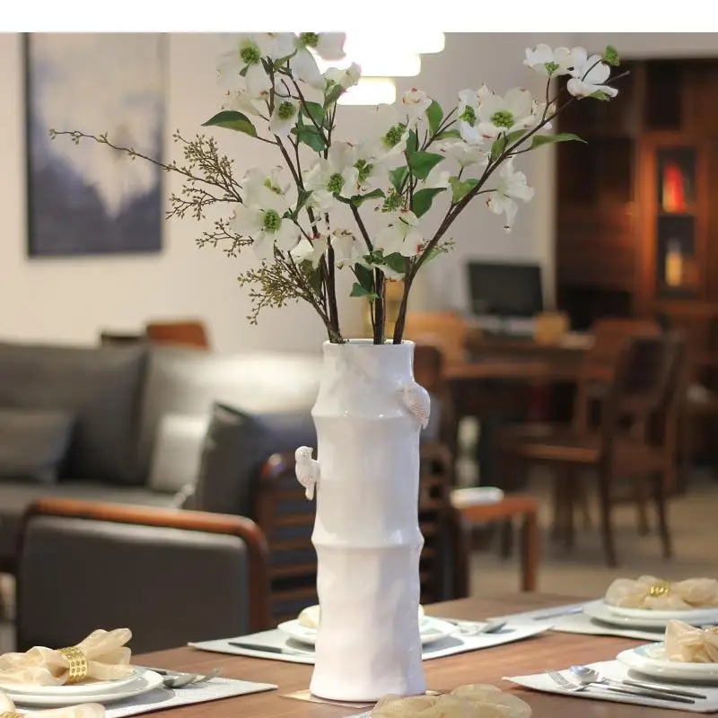 

Белая керамическая бамбуковая ваза, украшения для стола, абстрактные птицы, декоративные цветочные горшки, Цветочная композиция, поделки, цветочные вазы