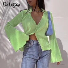 Darlingaga Fashion Chic Green Pleated Spring Sexy Women Blouses Tops Solid Flare Sleeve Cardigan Frill Ladies Shirts Buttons Up
Darlingaga Fashion Chic Green Pleated Spring Sexy Women Blouses Tops Solid Flare Sleeve Cardigan Frill Ladies Shirts Buttons Up