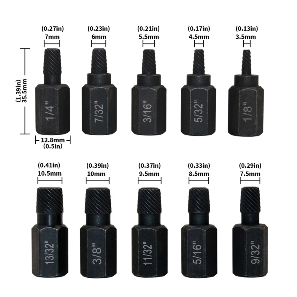 10Pcs Damaged Screw Extractor Bolt Nut Extractor Set Drive Rusted Screw Remover Tool Broken Screw Stud Removal Kit
10Pcs Damaged Screw Extractor Bolt Nut Extractor Set Drive Rusted Screw Remover Tool Broken Screw Stud Removal Kit