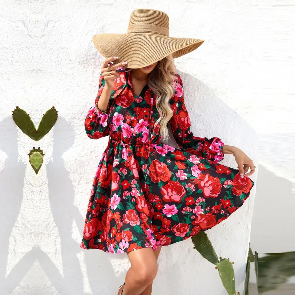 M 2023 New Women Summer Flower Print V Neck Lace Up Long Sleeve Dress For Ladies Fashion All Match Chic Dresses
M 2023 New Women Summer Flower Print V Neck Lace Up Long Sleeve Dress For Ladies Fashion All Match Chic Dresses