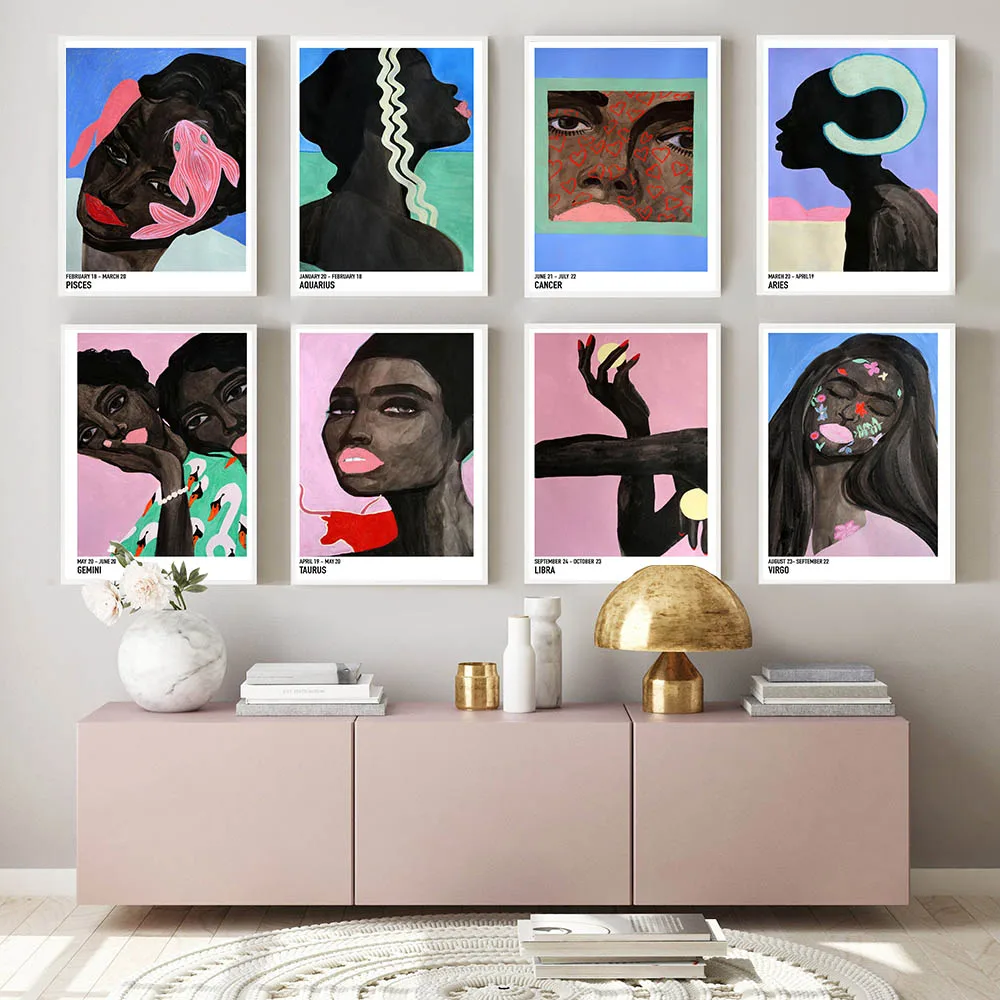 Nordic Black Girl Canvas Painting 12 Zodiac Signs Vintage Wall Art Posters and Prints Wall Pictures for Living Room Home Decor
Nordic Black Girl Canvas Painting 12 Zodiac Signs Vintage Wall Art Posters and Prints Wall Pictures for Living Room Home Decor