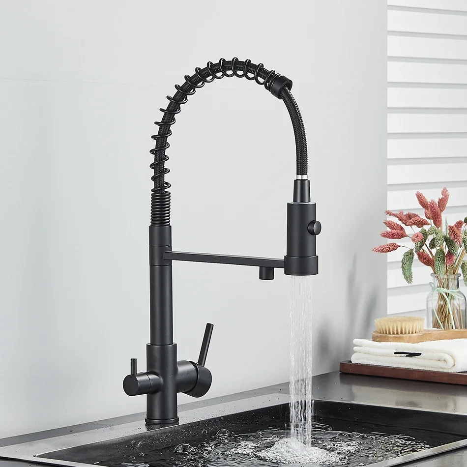 

Kitchen Water Filter Faucet Dual Spout Filter Drinking Water Mixer Tap Rotation Water Purification Feature Taps Kitchen Faucets