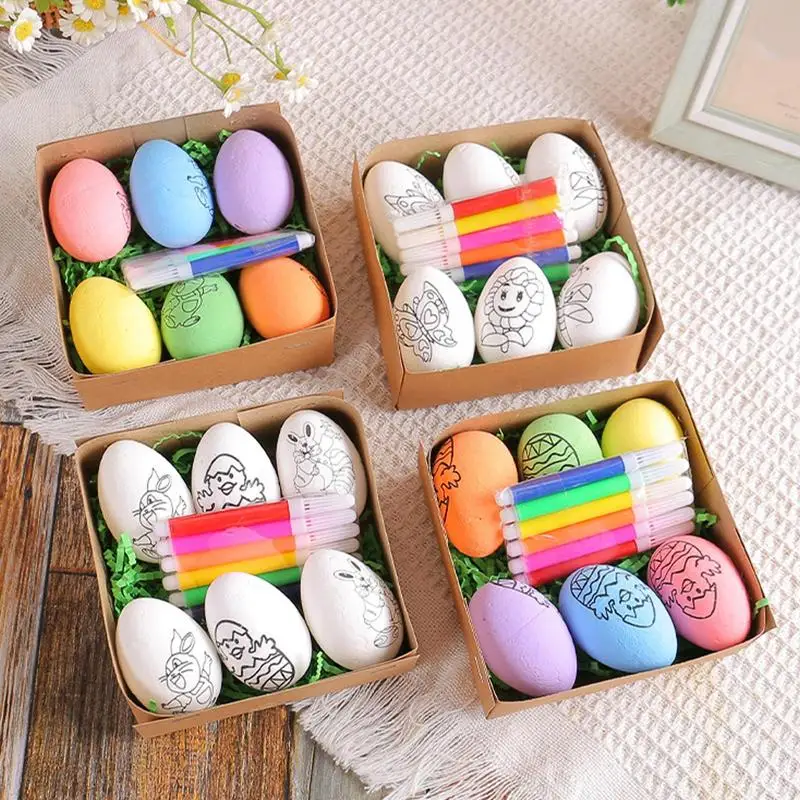 

6pcs Paintable Easter Egg Hunt Basket Stuffers DIY Easter Artificial Eggs Decorations Kids Gift Favor Easter Chicks Party Decor