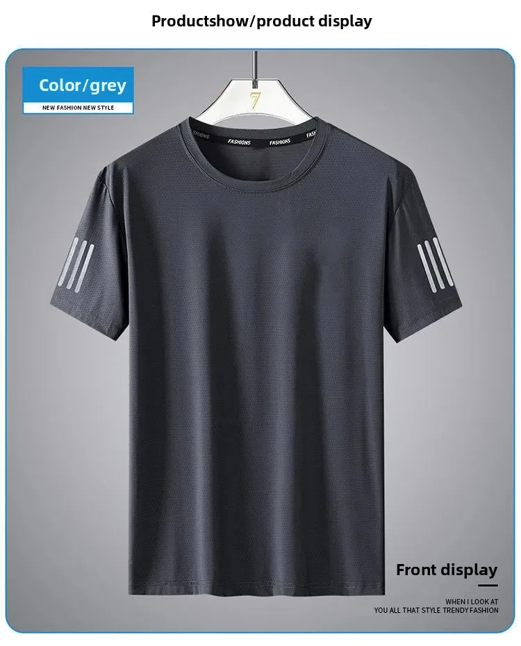 الصيف الحرير الجليد تي شيرت رجالي سريعة الجافة رقيقة قصيرة الأكمام نصف كم فضفاضة تناسب رياضي رداء علوي غير رسمي تنفس حجم كبير طاقم Nec الصيف الحرير الجليد تي شيرت رجالي سريعة الجافة رقيقة قصيرة الأكمام نصف كم فضفاضة تناسب رياضي رداء علوي غير رسمي تنفس حجم كبير طاقم Nec