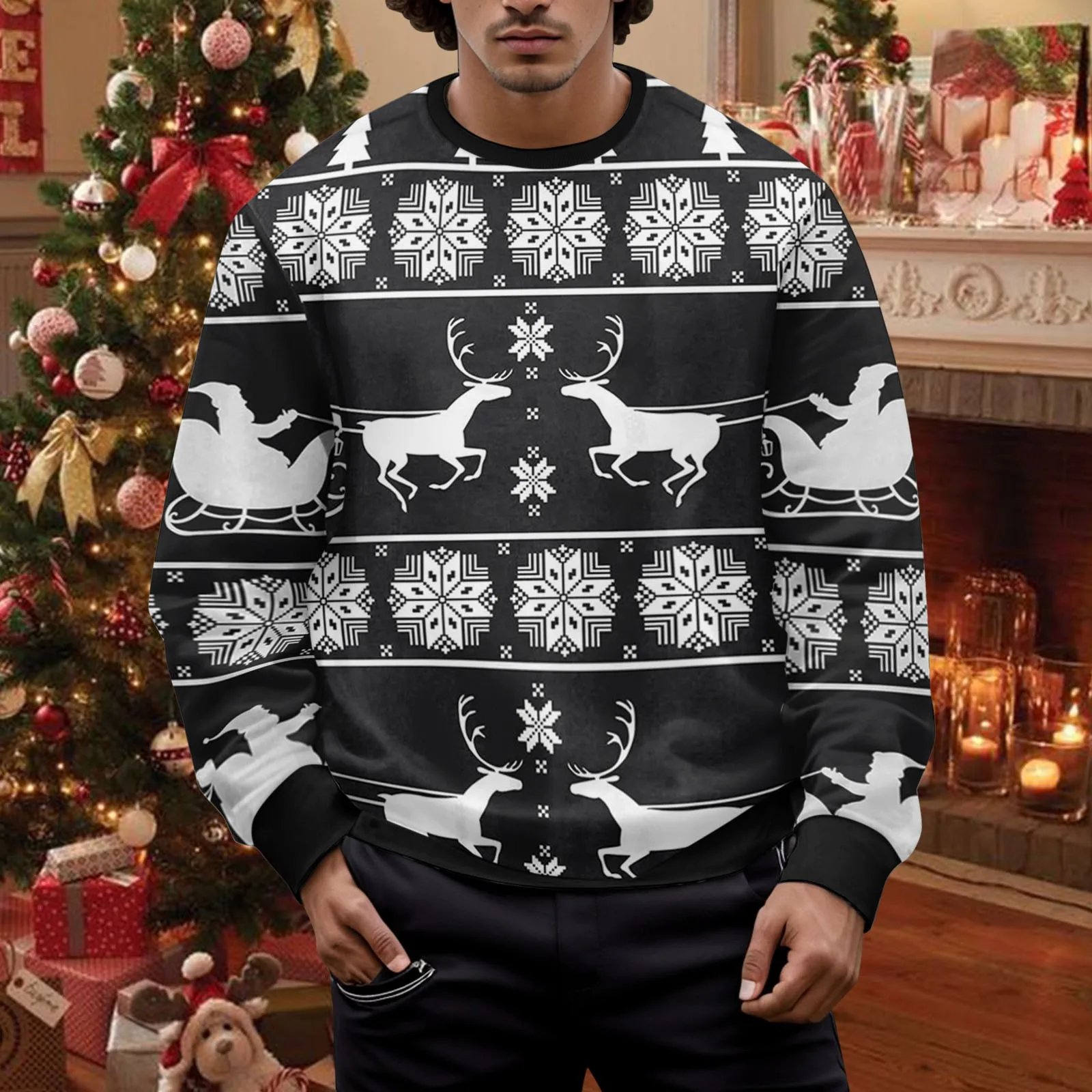 Male Christmas Funny Design Long Sleeve Sweatshirt With Partial Print Hoodless Large Size Pocket Athletic Korean style Sports 
Male Christmas Funny Design Long Sleeve Sweatshirt With Partial Print Hoodless Large Size Pocket Athletic Korean style Sports