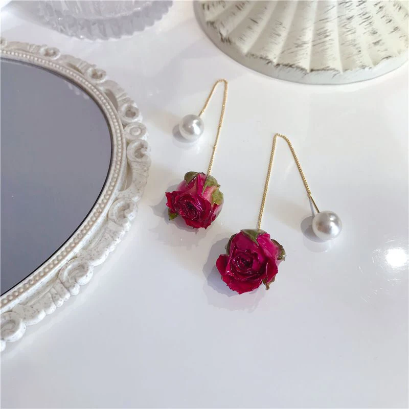 

Elegant Immortal Flower Earrings Women Natural Rose Flower Long Drop Earrings Unique Flowers Pendant Statement Jewelry Gifts