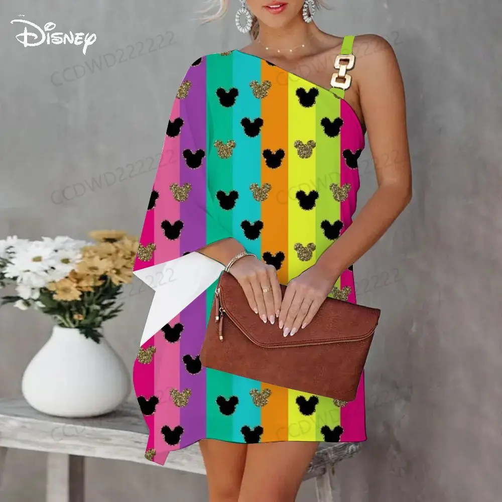 

Diagonal Collar Minnie Mouse Prom Dresses 2023 Sexy Dress for Women Mickey Disney One-Shoulder Elegant Evening Party Luxury Sexy