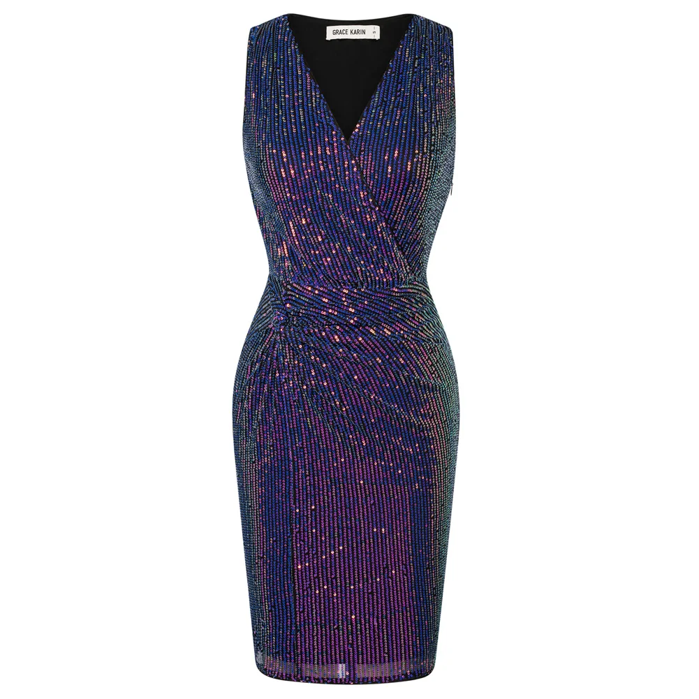 GK Women Dress Sequined Party Sleeveless Surplice V-Neck Ruched Bodycon Dress Elegant Temperament summer Dress Woman
GK Women Dress Sequined Party Sleeveless Surplice V-Neck Ruched Bodycon Dress Elegant Temperament summer Dress Woman
