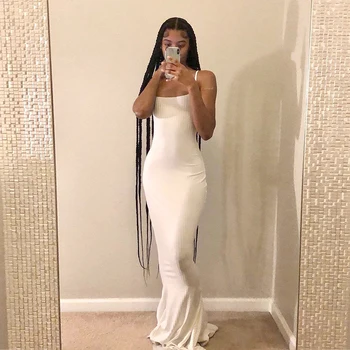 Vista-se para o Verão com o Incrível Vestido Long o de Alças Finas Estilo Praia 9 Women Low-Cut Bandage Straps Plain Knitted Bodycon Dress Solid Color Summer Long Party/Club/Bar Sling Dress