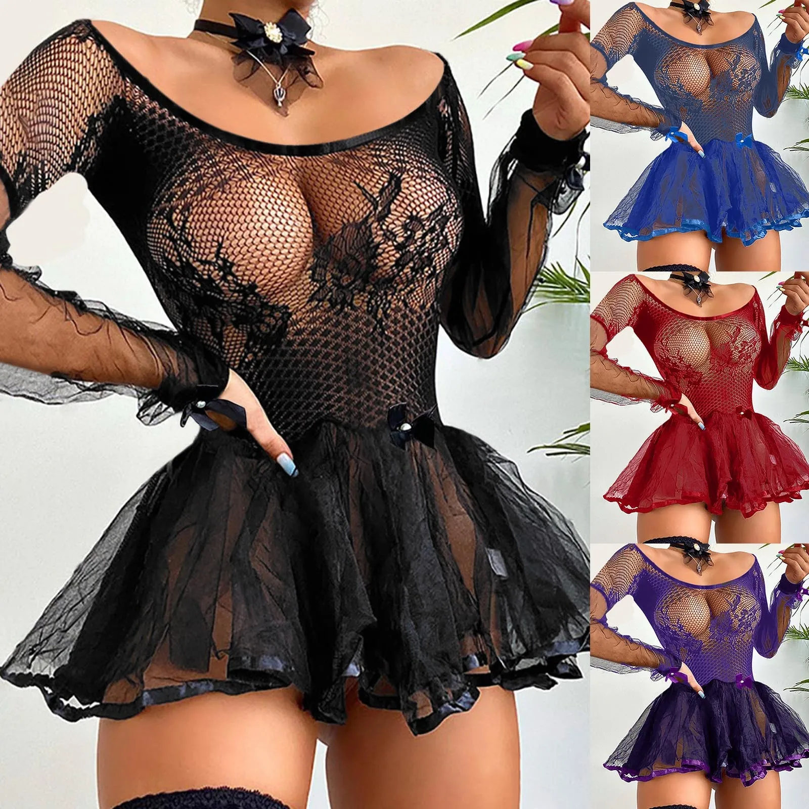 

Sexy Lingerie Women Mesh Babydoll Underwear Exotic Dresses Hot Cosplay Fun Elastic Teddy Costumes Nightgown Intimate Slips Porno