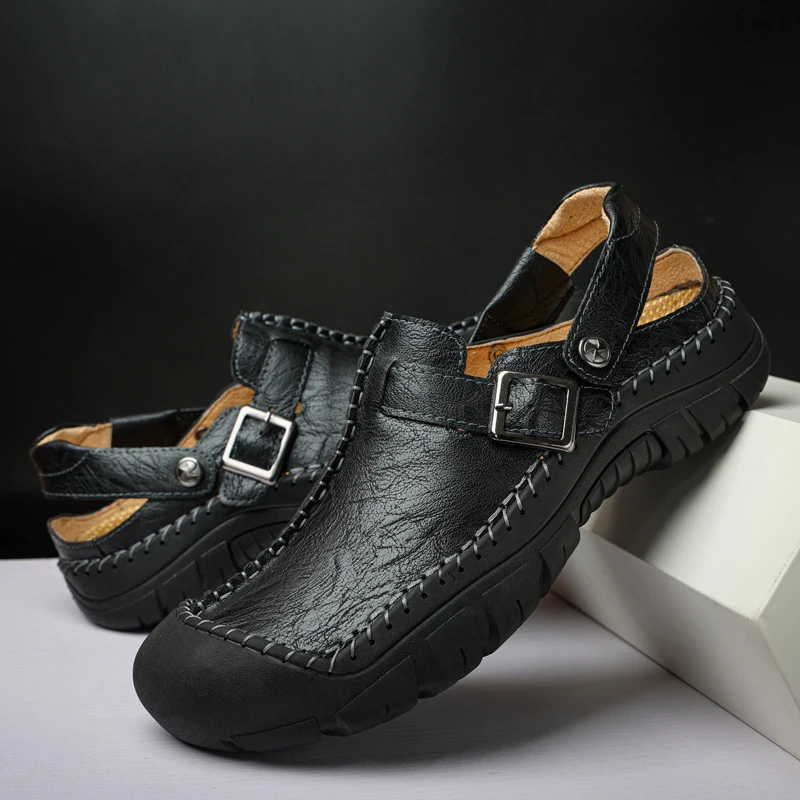 Leather Men Sandals Soft Male Slippers Non-slip Outdoor Summer Men's Sandals Metal Buckle Anti-collision Casual Shoes Beach 2023
Leather Men Sandals Soft Male Slippers Non-slip Outdoor Summer Men's Sandals Metal Buckle Anti-collision Casual Shoes Beach 2023