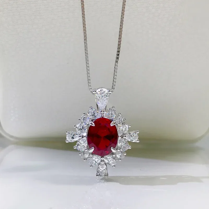 New 925 Silver Pigeon Blood Ruby Necklace 8*10 Egg-shaped Surrounding Retro Wind Necklace Ladies Necklace
New 925 Silver Pigeon Blood Ruby Necklace 8*10 Egg-shaped Surrounding Retro Wind Necklace Ladies Necklace