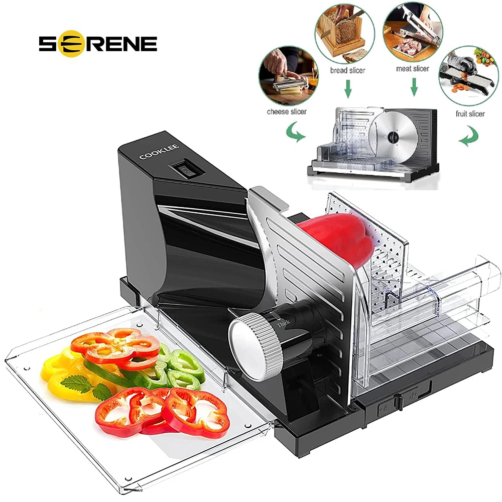 

COOKLEE Portable Meat Slicer Electric Deli Food Slicer, Adjustable Thickness Meat Slicer for Home Use, Child Lock Protection