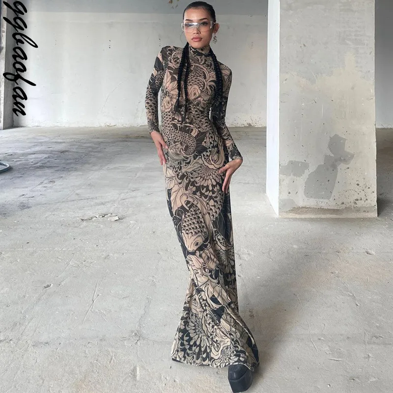 Ggbaofan Fashion Turtleneck Print Sheer Mesh Maxi Dress Outfits For Women Fall Sexy Halloween Dresses Breathable Vestido
Ggbaofan Fashion Turtleneck Print Sheer Mesh Maxi Dress Outfits For Women Fall Sexy Halloween Dresses Breathable Vestido