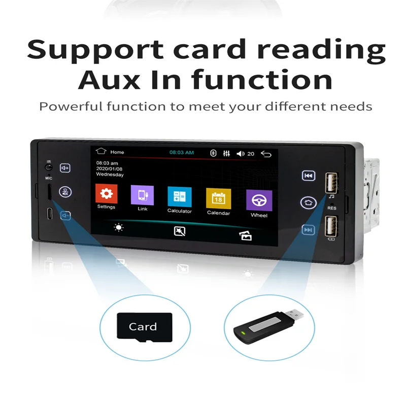 5 inch IPS Touch Screen HD 4 X 60W 1 Din Car FM Stereo Radio Bluetooth Auto Reversing Video Multimedia MP5 Music Player
5 inch IPS Touch Screen HD 4 X 60W 1 Din Car FM Stereo Radio Bluetooth Auto Reversing Video Multimedia MP5 Music Player