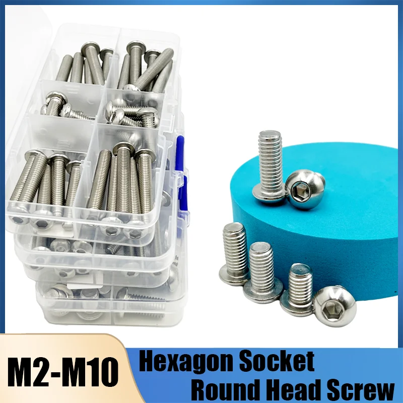 

304 A2-70 Stainless Steel Hex Button Socket Head Cap Screw Hexagon Thread Machine Metric Nut Bolt M2 M2.5 M3 M4 M5 M6 M8 M10 Set