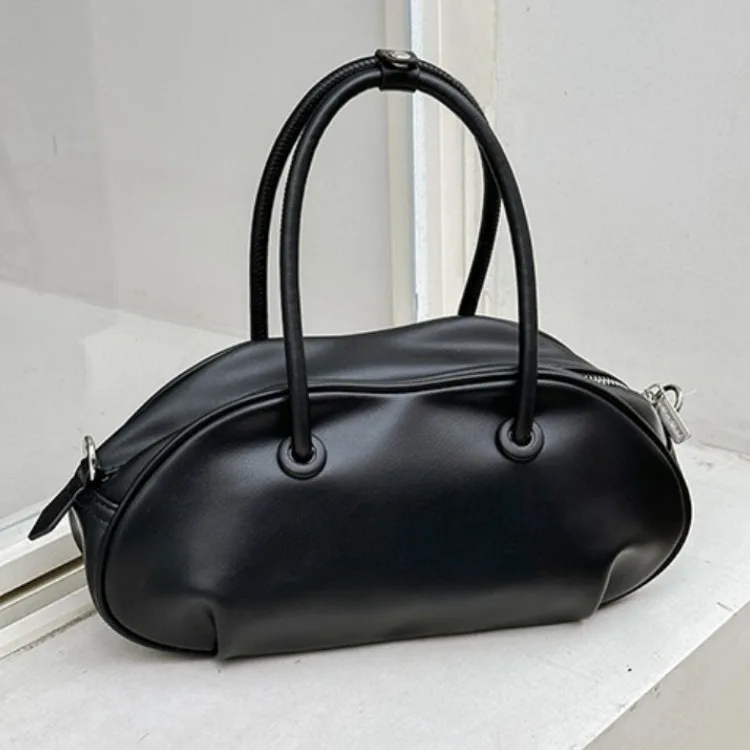 

Han style chic oil wax leather high-quality underarm bag versatile one shoulder handbag Boston pillow women's