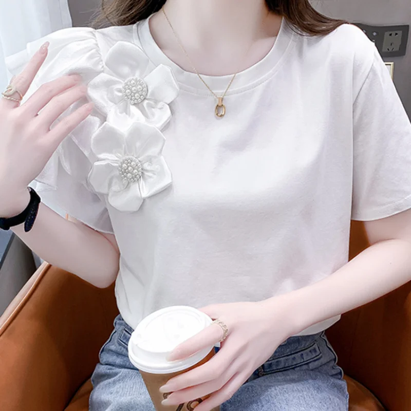 

LKSK Fashionable Ruffle Edge Short Sleeved T-shirt for Women's Summer Clothing New Design Sense Niche Top Stylish Small Shirt