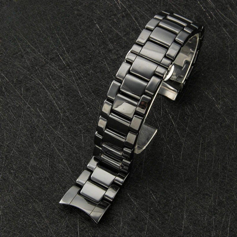 

Watch Accessories Steel Strap for Armani AR1451 1452 1400 1410 1421 144 Black Brushed Ceramic Watch Band Ceramic Texture