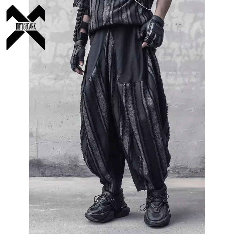 

2024 Men's Harem Pants Joggers Trousers Summer Loose Cool Black Pants Patchwork Design Elastic Waist Streetwear Pant