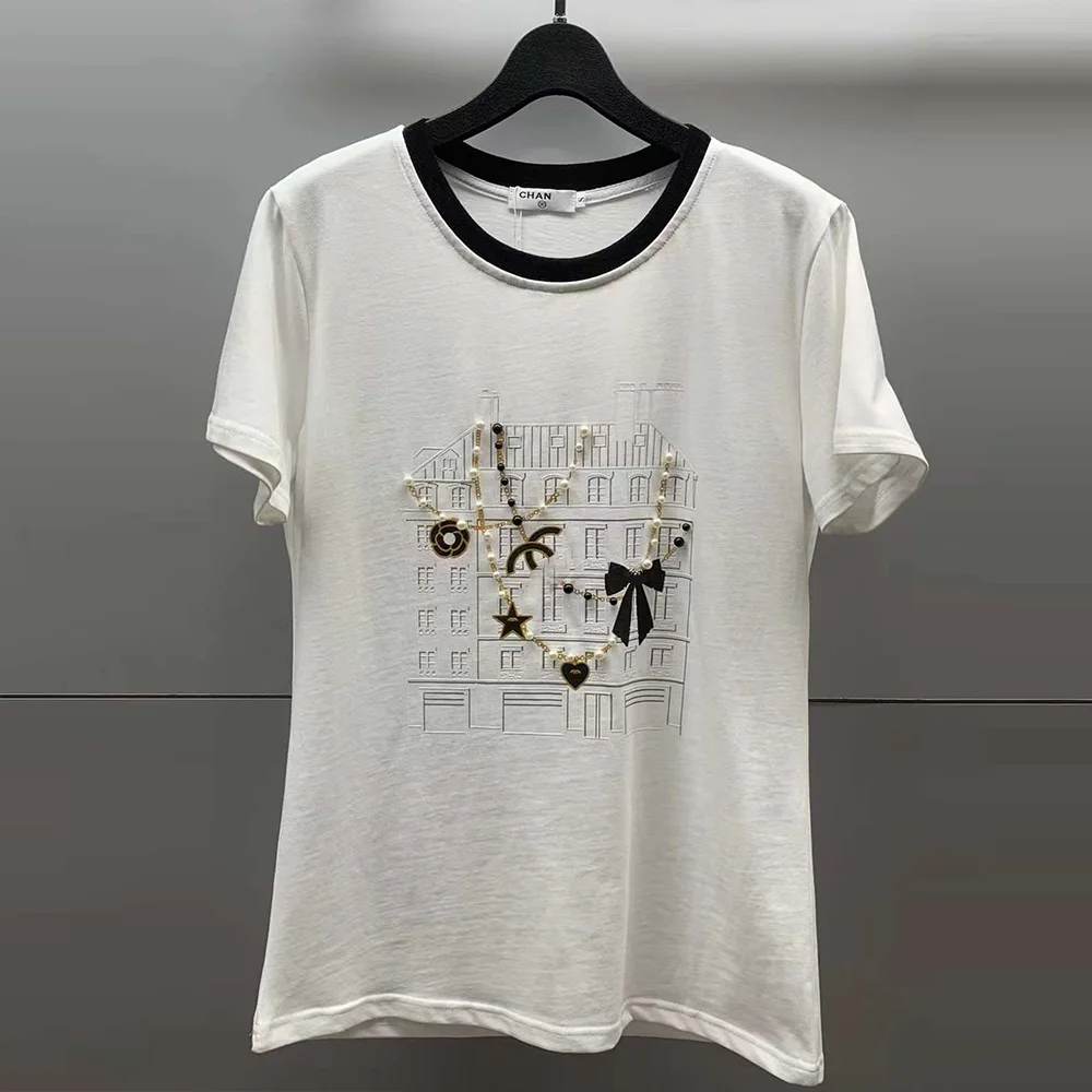 White Round Neck T-shirt 2024 New Fashion Print Bow Casual Short Sleeve Girls Cute Daily Slim Classics Versatile Tops Hot Sale
White Round Neck T-shirt 2024 New Fashion Print Bow Casual Short Sleeve Girls Cute Daily Slim Classics Versatile Tops Hot Sale