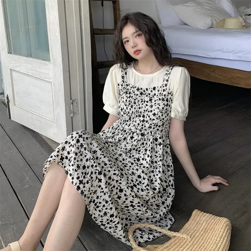 French puff sleeve Summer Skirt Fashion Floral Dress Loose Fake Two-piece Dresses Short Sleeve Clothes
French puff sleeve Summer Skirt Fashion Floral Dress Loose Fake Two-piece Dresses Short Sleeve Clothes