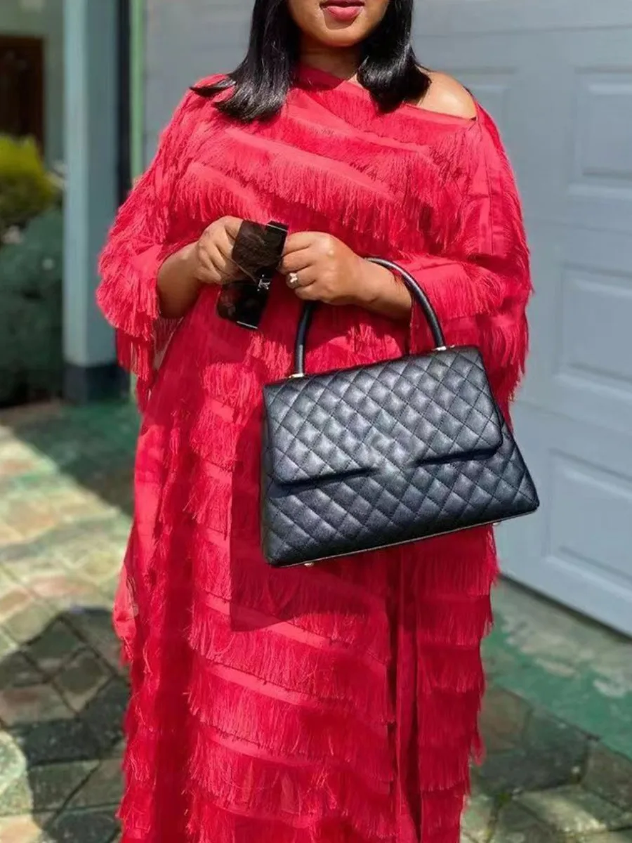 LW Inclined Neck Tassel Design Loose Dress One Size Batwing Sleeve Floor Length Maxi Red Dresses Trendy Elegant Women's Vestidos
LW Inclined Neck Tassel Design Loose Dress One Size Batwing Sleeve Floor Length Maxi Red Dresses Trendy Elegant Women's Vestidos