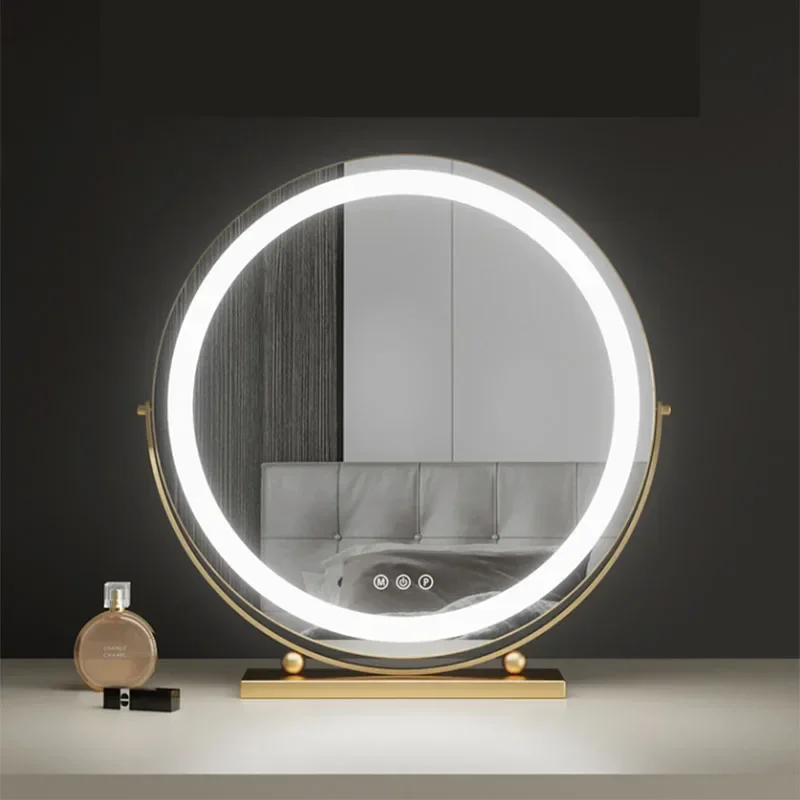 

Desktop LED Makeup Mirror Lamp Large Size Metal Frame Lighting Charging Dressing Table Mirror Dormitory Bedroom Ins Style Small