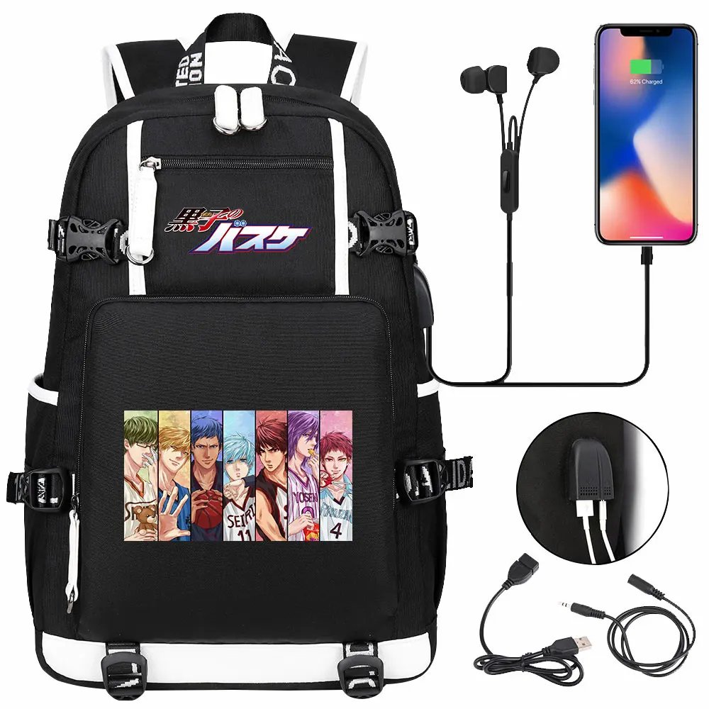 

Anime Kuroko's Basketball Backpack Student School Book Bag Teenagers Schoolbags Women Men USB Laptop Travel Shoulder Bags
