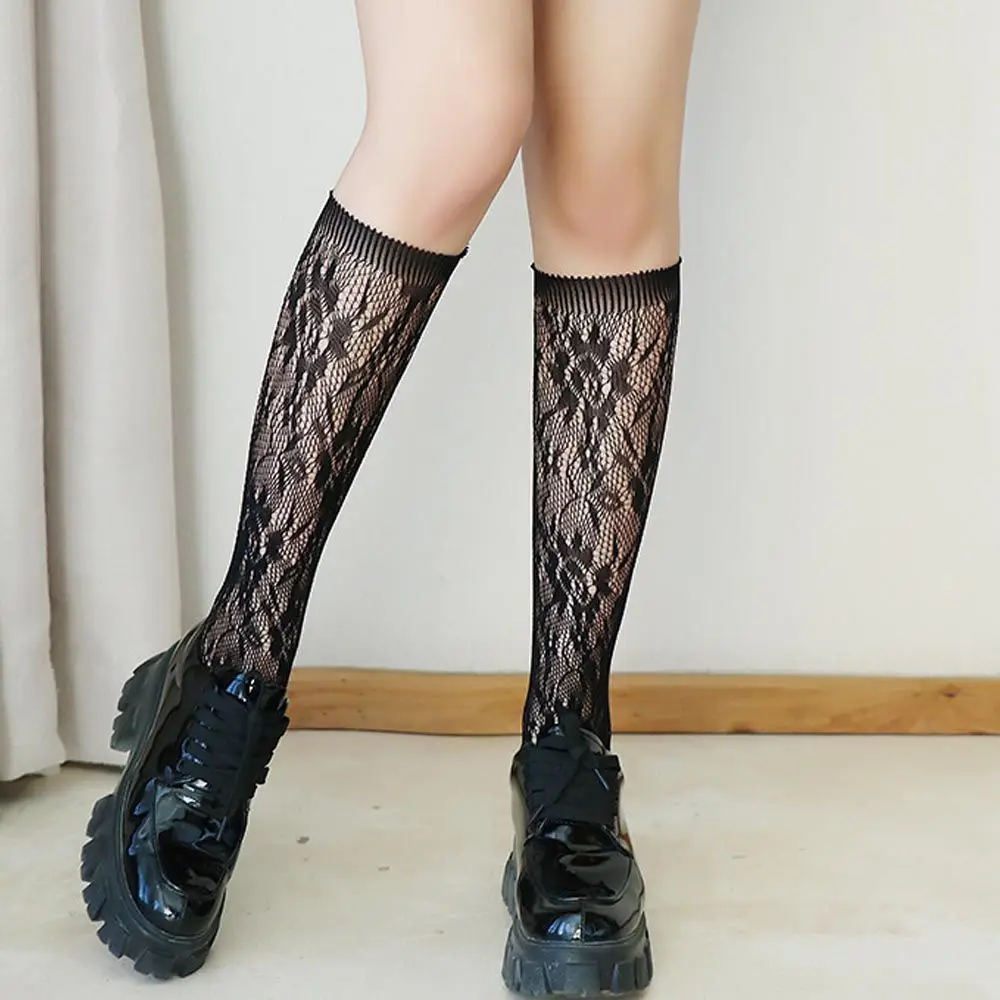 

Breathable Transparent Hosiery Knee High Flower Women Long Socks Mesh JK Stockings Lolita Pile Sock Korean Fishnet Socks