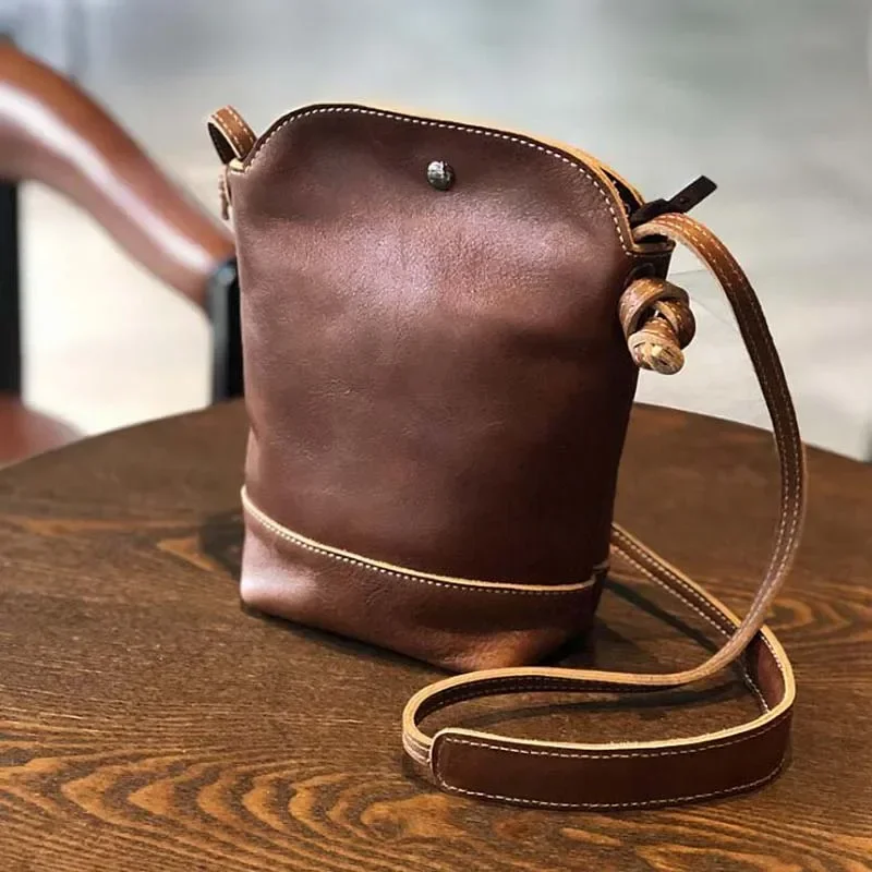 

Lady Small Casual Messenger Flap Women Genuine Leather Handbag Luxury Design Vintage Bucket Phone Shoulder Crossbody Bags