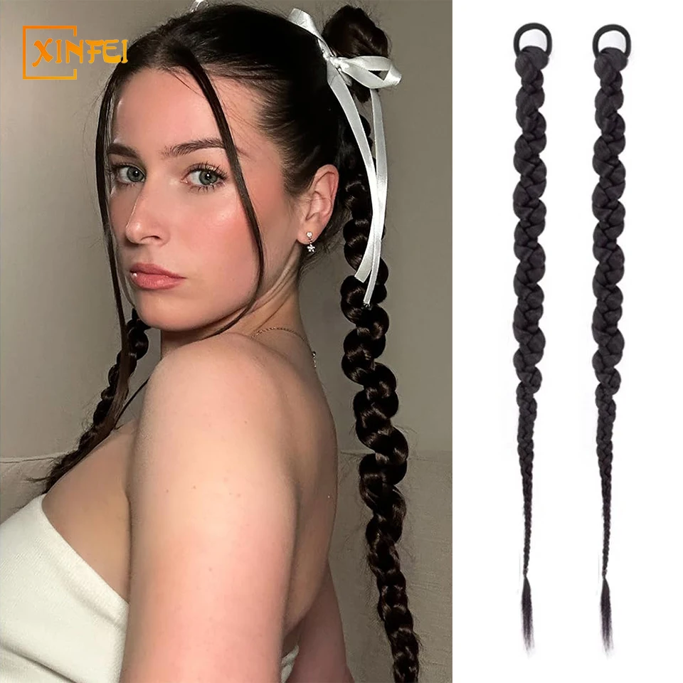 

26-inch High-temperature Hair Synthetic Wig Long Ponytail Women's Black Boxing Braid High Ponytail Fluffy Hair Extension Braid