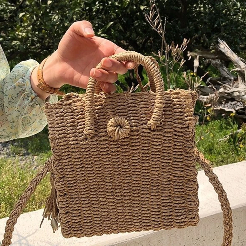 Vintage Handwoven Straw Crossbody - Bohemian Basket Bag 5 S3e3d8d8b16e54c268932ebfd95bb63bfG