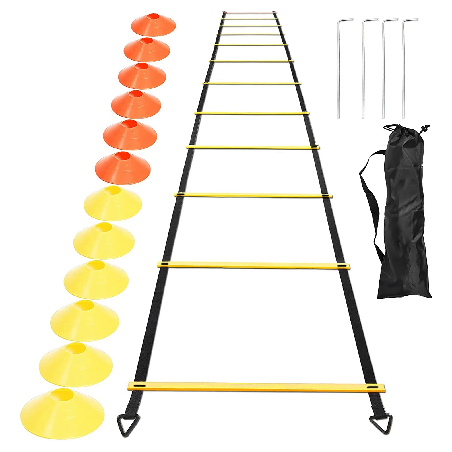Sports Speed Agility Training Set 12 Disc Cones 4 Steel Stakes and Agility Ladder for Football Basketball Rugby Track
Sports Speed Agility Training Set 12 Disc Cones 4 Steel Stakes and Agility Ladder for Football Basketball Rugby Track