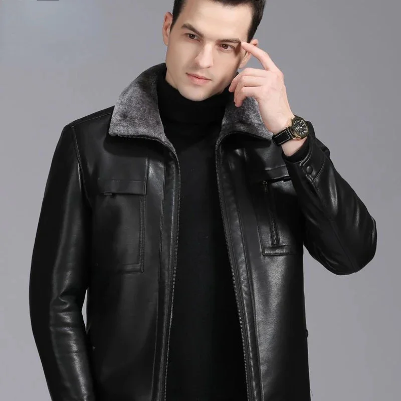 Leather Overcoat New Male Middle-aged Dad with Wool Parkas Thick Winter Jacket Lapel Large Size Outwear Plush Sheepskin Coat
Leather Overcoat New Male Middle-aged Dad with Wool Parkas Thick Winter Jacket Lapel Large Size Outwear Plush Sheepskin Coat