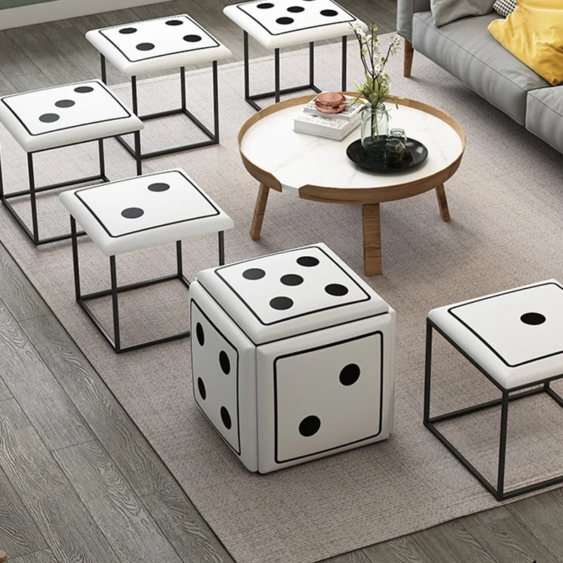 

5-in-1 Storage Portable Stool , Dice Cube Stool, Vanity Chair ,Iron Step Stool , Storage Bench ,Small Sized Sofa Stool Chair