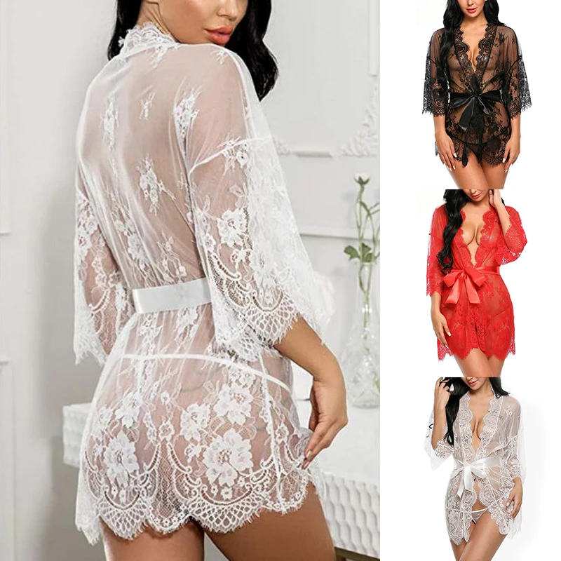 Sexy Women's Robe Lace Bridesmaid Gown Wedding Bathrobe Underwear Wear Ladies Mesh Gauze Nightdress With Stockings
Sexy Women's Robe Lace Bridesmaid Gown Wedding Bathrobe Underwear Wear Ladies Mesh Gauze Nightdress With Stockings