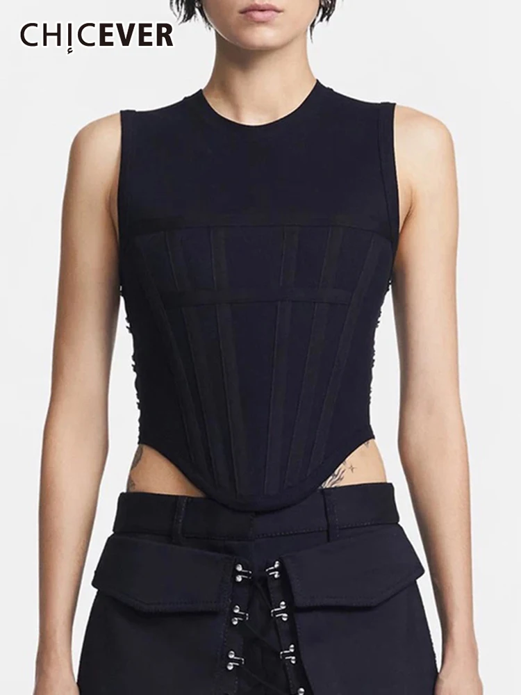CHICEVER Casual Knitting T Shirt For Women Round Collar Sleeveless Solid Fold Pleated Minimalist T Shirts Female Korean Fashion
CHICEVER Casual Knitting T Shirt For Women Round Collar Sleeveless Solid Fold Pleated Minimalist T Shirts Female Korean Fashion